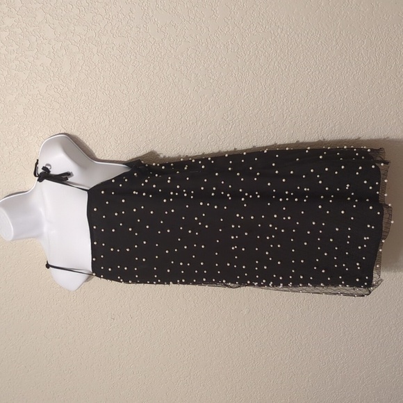 Forever 21 black faux pearl studded shoulder tie mini shift dress - Picture 5 of 8
